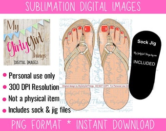 Golden Flip Flop Sock sublimation designs downloads Digital PNG