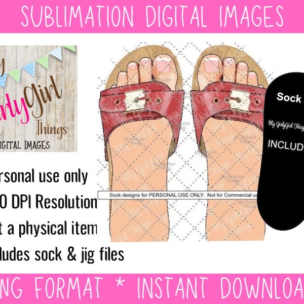 Sandal Sock sublimation designs downloads, PNG Digital Clipart wood clog, free sock jig included