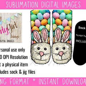 Easter Bunny Slipper sublimation designs downloads PNG, jpeg, Pdf image only, free sock jig included