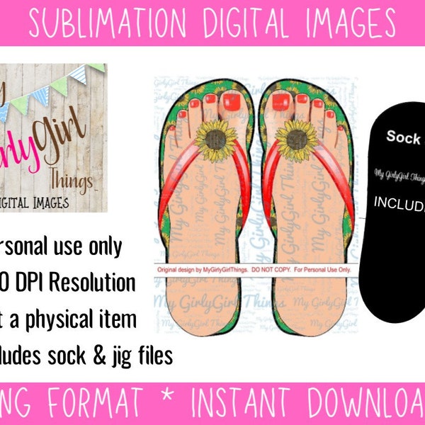 Flip Flop Sock sublimation designs downloads Sunflower png
