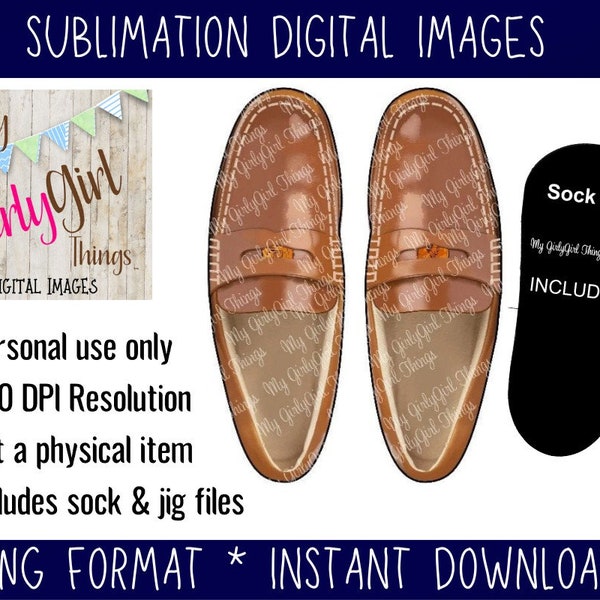 Penny Loafer Sock sublimation designs downloads, PNG Digital Clipart, free sock jig included