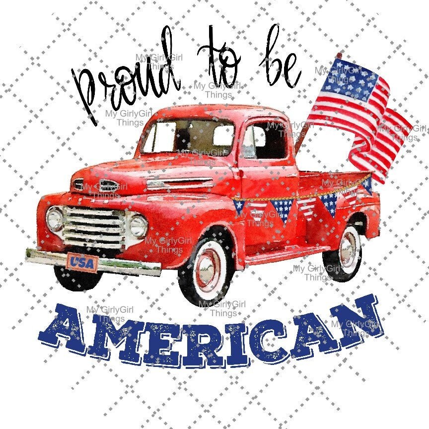 Vintage Red Truck Patriotic, proud to be American, USA digital image …