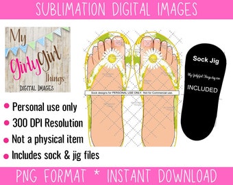 Flip Flop Sock sublimation designs downloads PNG Clip Art Floral Digital, Daisy