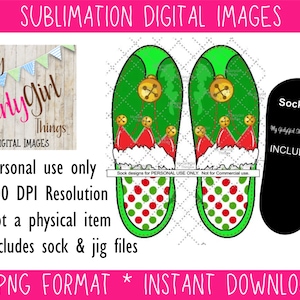 Digitale download Elf Foot Slipper Sock Sublimation, gratis sokmal inbegrepen, Christmas Elf Socks