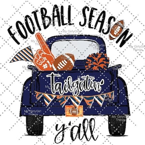 Orange and blue Football Sublimation PNG , Tailgating , It's Game Day Y'all, Design Digital Download Burnt orange Blue team