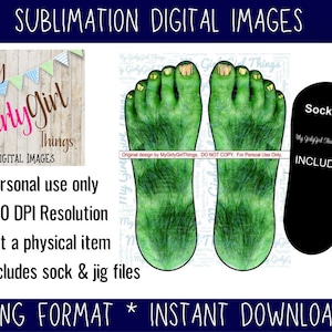 Ugly Feet, Hairy Feet, Monster Sock sublimation designs downloads, PNG Digital Clipart, free sock jig pattern included