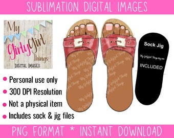 Sandal Sock sublimation designs downloads, PNG Digital Clipart wood clog Medium Skintone
