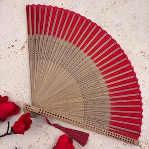 Abanico de mano marrón carmesí, Abanico de mano portátil, Abanico de mano plegable para bodas, Abanico de mano para damas de honor, Abanico de mano vintage, Abanico de mano para verano