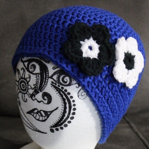 Emma Hat with 2 Original Daisy Flowers in Royal Blue, Black and White S-XL image 2