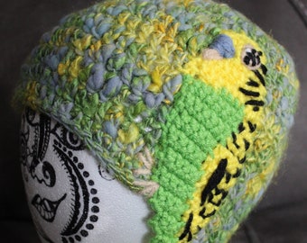 Parakeet Hat, Handmade and Handspun, One of a Kind, S-L.