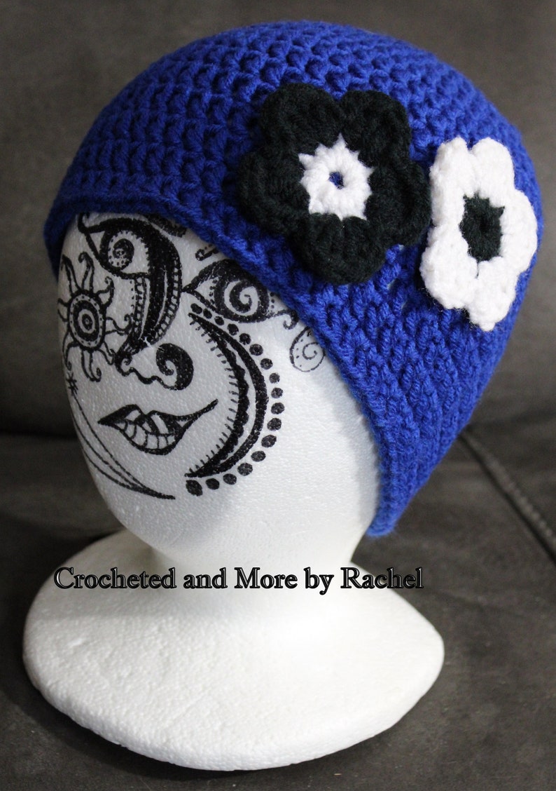 Emma Hat with 2 Original Daisy Flowers in Royal Blue, Black and White S-XL image 2