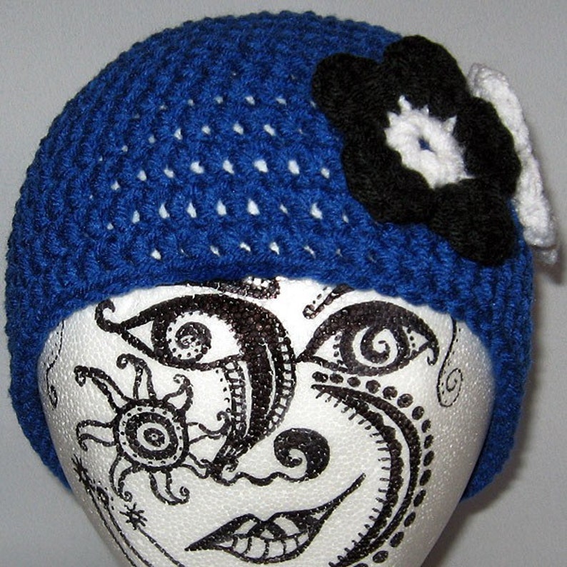 Emma Hat with 2 Original Daisy Flowers in Royal Blue, Black and White S-XL image 4
