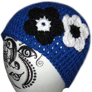 Emma Hat with 2 Original Daisy Flowers in Royal Blue, Black and White S-XL image 1