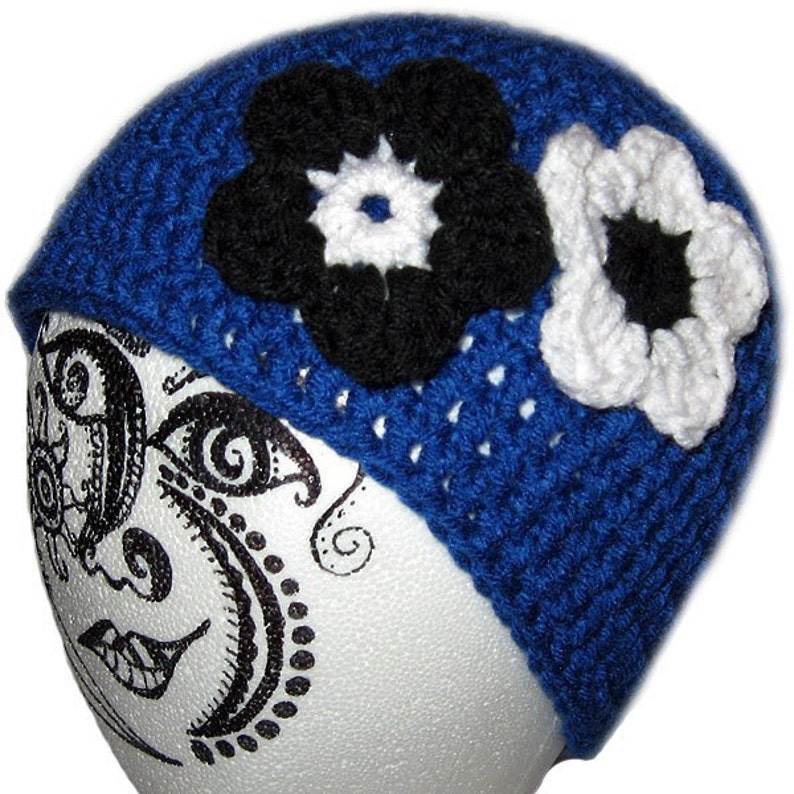 Emma Hat with 2 Original Daisy Flowers in Royal Blue, Black and White S-XL image 1