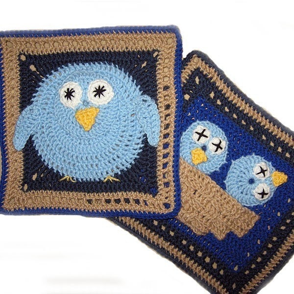 Bird, Granny Square PATTERN, PDF, Crochet, nest, 2 different large squares. Immediate Download