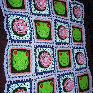 Frog, Flower Granny Square PATTERNS, PDF, Crochet, Animal, Frog, Flower, Lily, Lilypad, 2 different large squares Immediate Download image 2