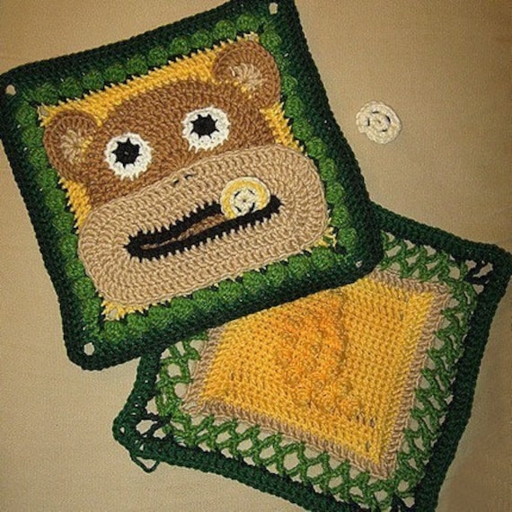 38 Crochet Square Patterns to Build Your Next Project 34 Bruno the Monkey and Banana Granny Square Crochet