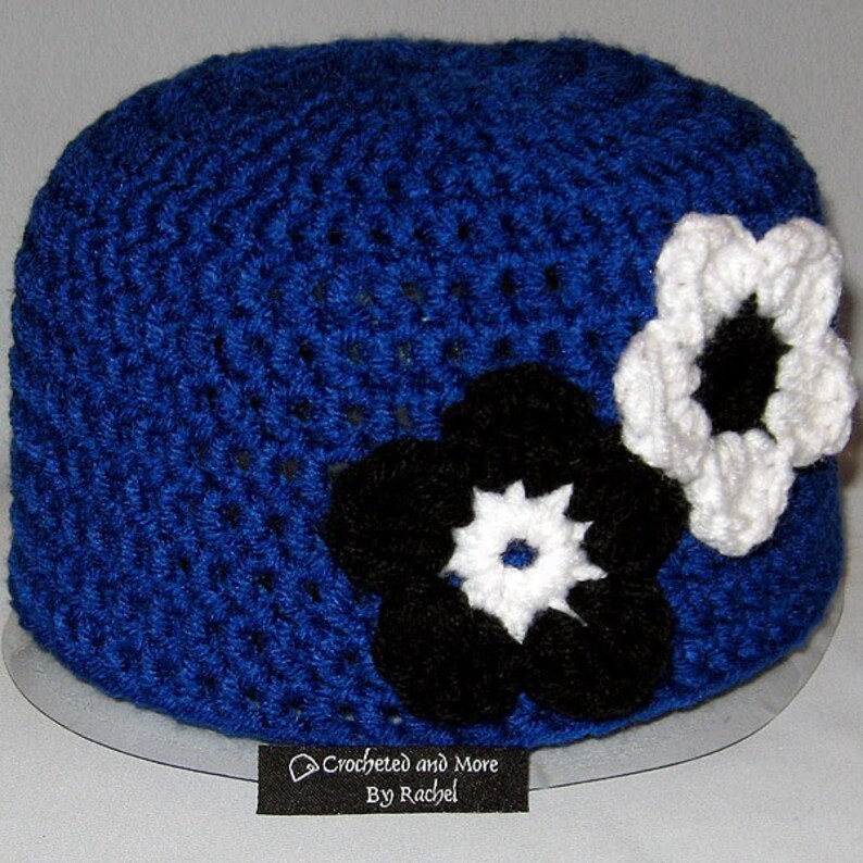 Emma Hat with 2 Original Daisy Flowers in Royal Blue, Black and White S-XL image 3