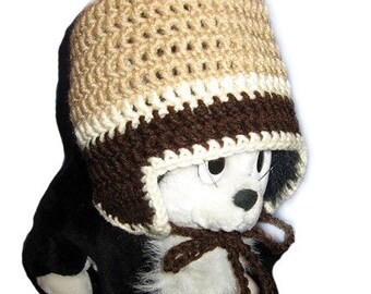 Mountaineer Hat in Tan, Cream and Brown - 1-2 yr.