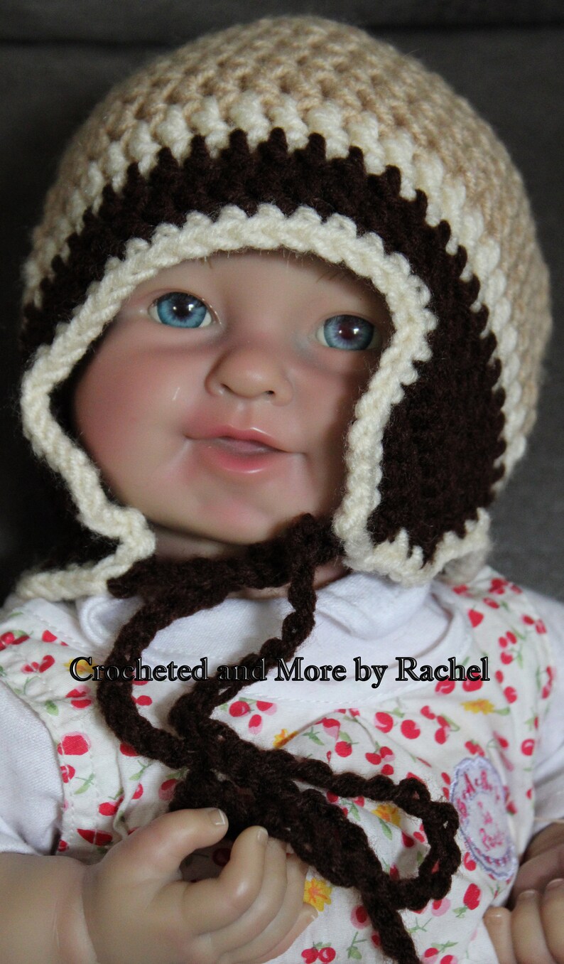 Mountaineer Hat in Tan, Cream and Brown 1-2 yr. image 2