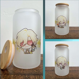 Aventurine Honkai Star Rail | Inspired Frosted Glass Tumbler 16oz | Glass Can Cup | Gift for Gamers