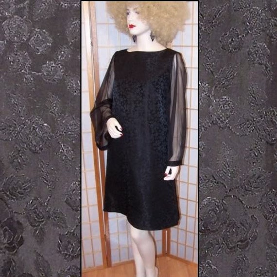 60s Mad Men Black Damask MOD Vintage Dress L XL
