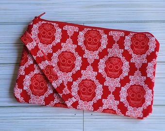 Red, Skeleton, Skull, Wristlet, Clutch, Pouch, Purse, cosmetic bag, iPhone wallet, cell phone wristlet, Wallet