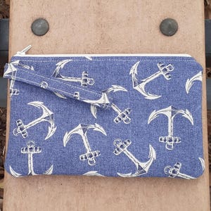 Handmade Anchor, Nautical, Blue Navy, Sailboat, Wristlet, Clutch, Pouch, Purse, cosmetic bag, iPhone wallet, cell phone wristlet, Wallet