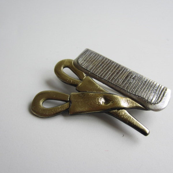 Hairdresser Scissors and Comb Pin Brooch
