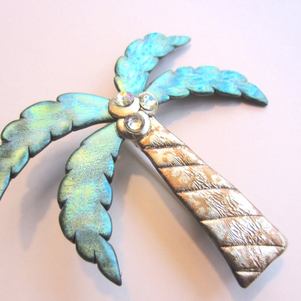 Tropical Palm with coconuts Tree Pin brooch