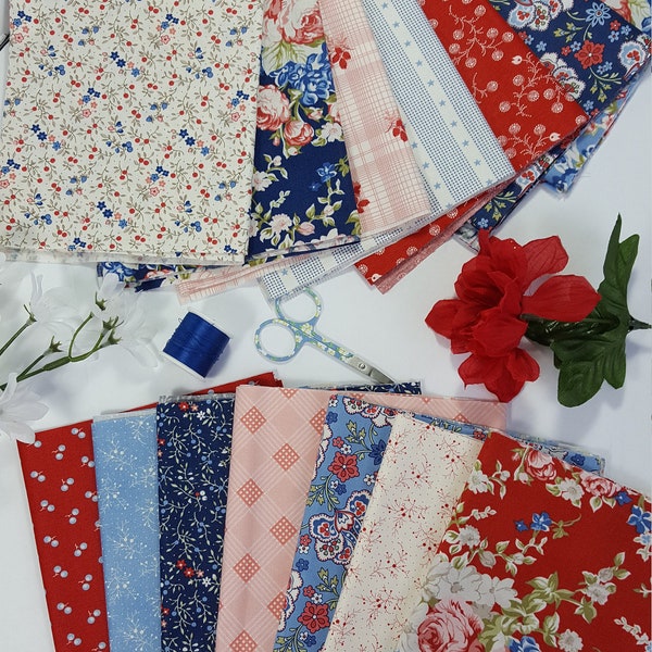 MACKINAC ISLAND MINICK and Simpson Red White Blue Moda Fabrics 14 Fat Quarters Bundle ~ 3.5 yards total