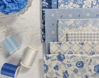 BLUEBERRY DELIGHT by Anne Sutton of Bunny Hill Designs for Moda Fabric Shabby Chic Cotton Blue Quilting Fabrics 9 fat quarters