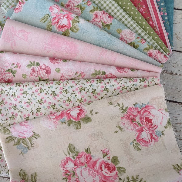 WISH YOU WERE Here  Whistler Studios Shabby Chic Floral Pastel Fabric ~ Cotton Quilting Fabrics ~ 12 Fat Quarters Bundle ~ 3 yards