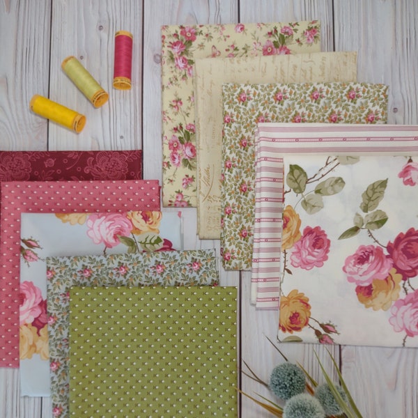 FRENCH MILL by Andover Fabrics Rose Floral Cotton Quilt Fabrics ~ 10 Fat Quarter Bundle