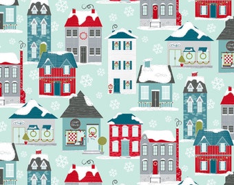 HEART and HOME Home Town Village in blue by Cherry Guidry Christmas Houses Quilt Fabric Contempo Fabric Cotton