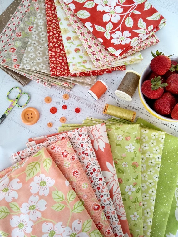 STRAWBERRIES and RHUBARB Fig Tree Joanna Figueroa Moda Fabrics - Etsy