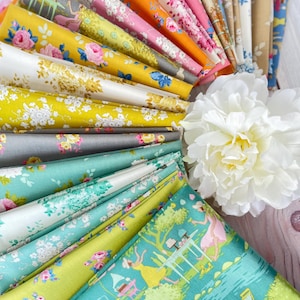 SUNDAY BRUNCH by Tilda Tone Finnanger Teal Green Yellow Blue Spring Quilting Cotton Fabric ~ 20 Fat Quarters Bundle ~ 5 yards total
