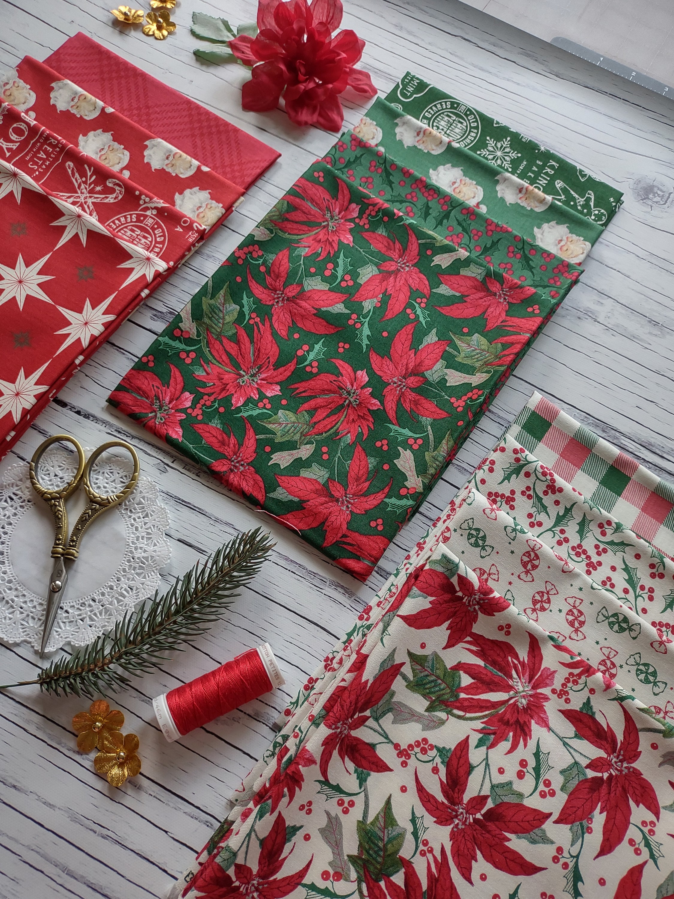 MERRY LITTLE CHRISTMAS by Sandy Gervais for Riley Blake Designs Vintage Santa Fabric Quilt Cotton Vintage Santa ~ 12 fat quarters = 3 yards