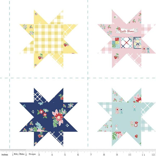 QUILT FAIR Scrappy Stars Cheater Panel Tasha Noel Girl Nursery Fabric Riley Blake Designs CH11359 ~ per yard