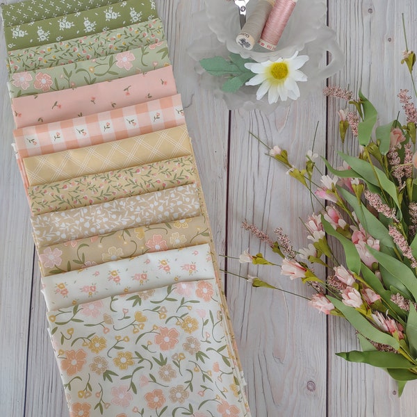 FLOWER GIRL ~ Heather Briggs ~ My Sew Quilty Life Moda Fabric Pastel Small Floral Peach Green Quilting Fabrics - 12 Fat Quarters Bundle