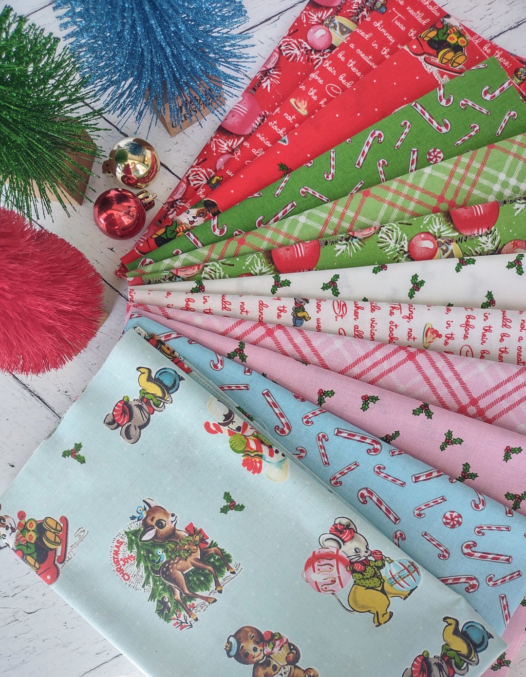 CHRISTMAS JOYS Vintage Christmas Fabric Cottage Mama Riley Etsy