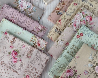 ROSE GARDEN by Cosmo Good Taste Cotton Japanese Quilt Fabrics Pastel Tiny Floral ~ 9 Fat Quarters Bundle