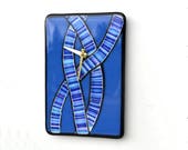 Fused glass wall clock, blue