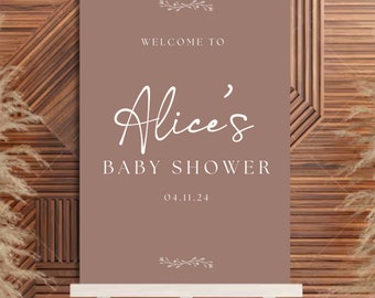 Brown and Cream Baby Shower Welcome Sign | Editable Canva Template | Neutral Design for Unisex Baby Shower | Instant Download