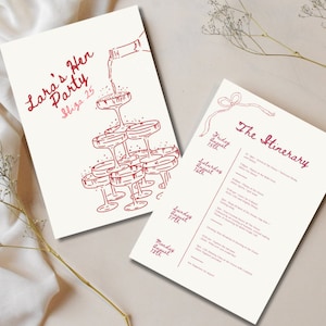 Itinerario per festeggiare lo champagne / Modello Canva modificabile / Divertente stile scritto a mano / Perfetto per l'addio al nubilato o al nubilato / Download immediato