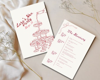 Champagne Celebration Itinerary | Editable Canva Template | Fun Handwritten Style | Perfect for Hen Party or Bachelorette | Instant Download