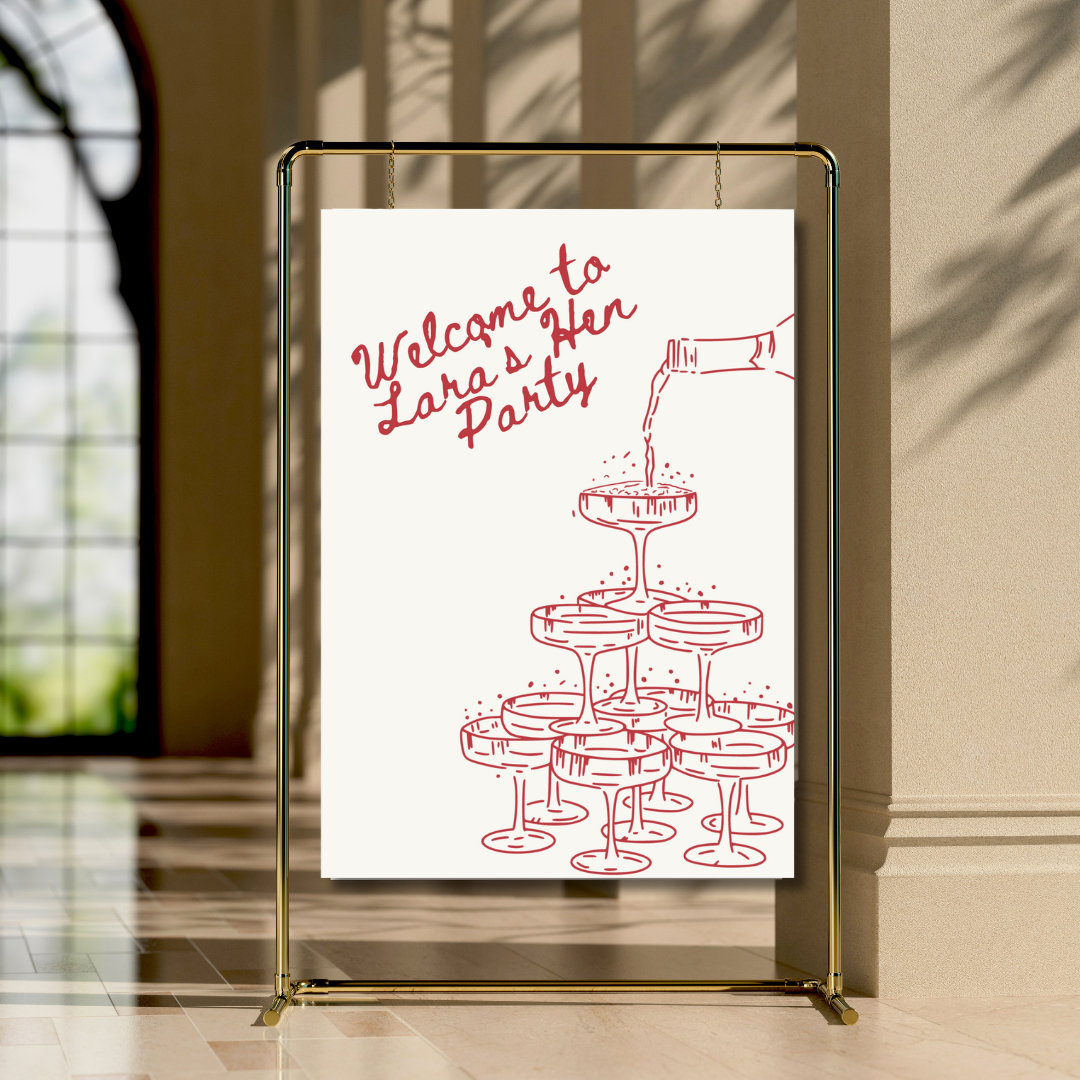 Champagne Celebration Welcome Sign | Editable Canva Template | Fun Handwritten Style | Perfect for Hen Party or Bachelorette | Download