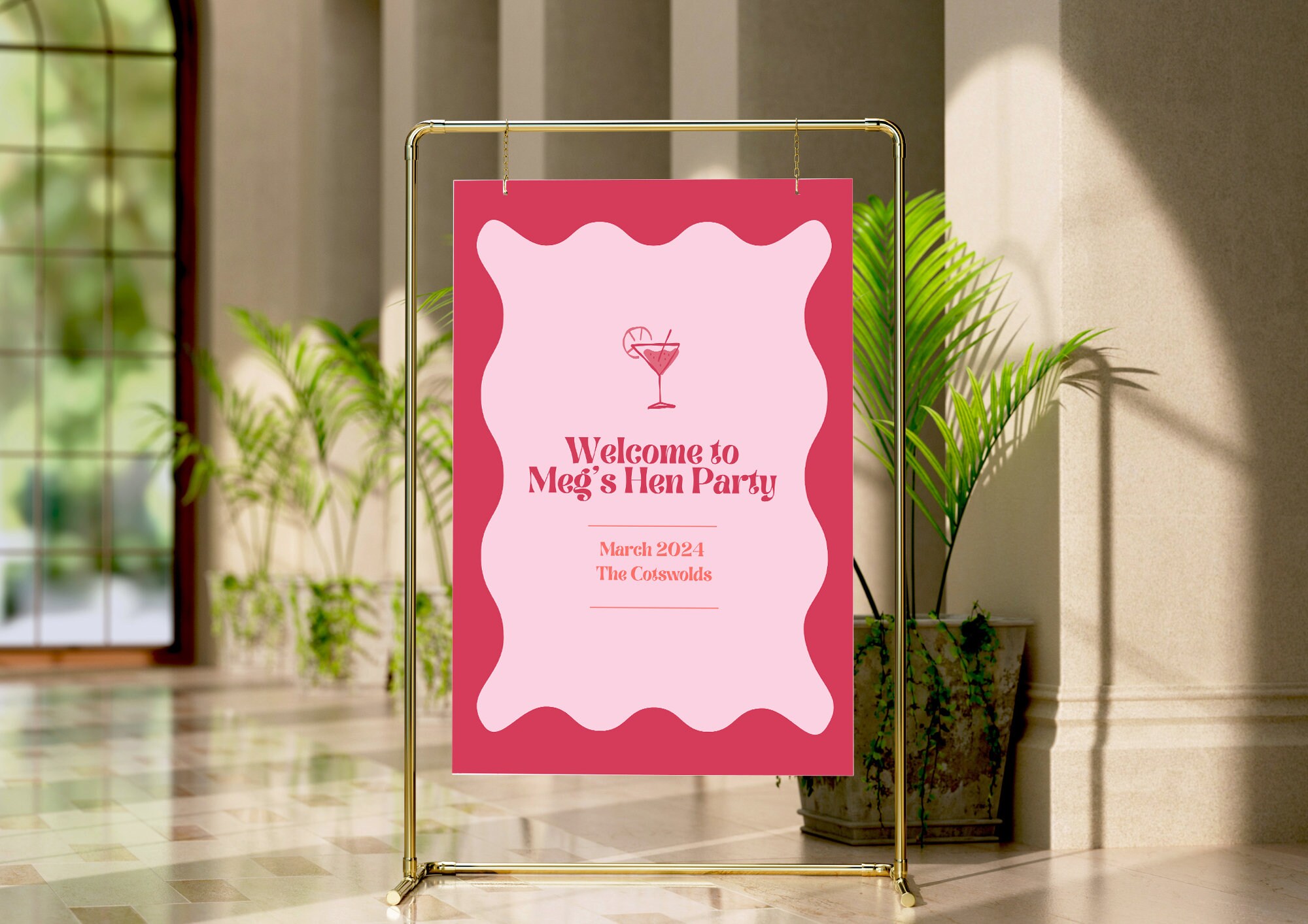 Pink Wavy Ripple Welcome Sign - Editable Canva Template - Funky ...
