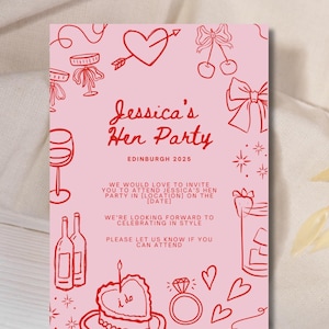 Pink & Rot Hen Party Einladung, Reiseplan, Menü | Bearbeitbare Canva Vorlage | Bachelorette Wochenend-Planer | Digitaler Download