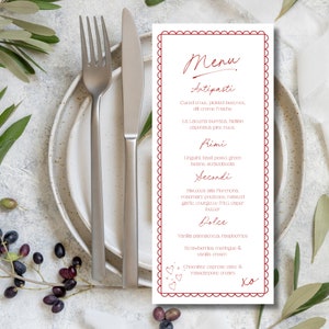 Menu à thème italien Ciao Bella modifiable | Modèle de toile personnalisable | Menu événementiel élégant pour mariages, fêtes et dîners